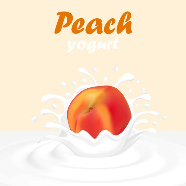 Illustration of a splash of yogurt from a falling peach and drop — Stock Vector