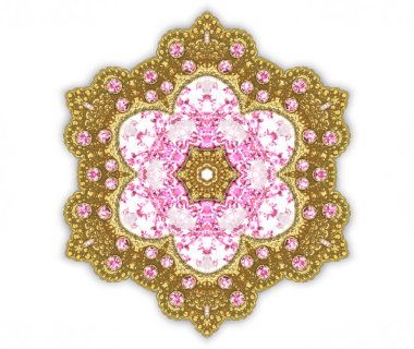 Resimde fraktal altın Broş pembe değerli taşlar ile