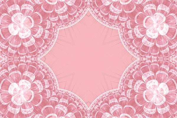 Illustration fractal background frame with pink lace flower — Stock Photo, Image