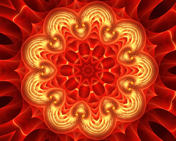 Ilustración fractal flor roja con brillo dorado —  Fotos de Stock