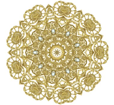 yuvarlak altın broş ile inciler fraktal