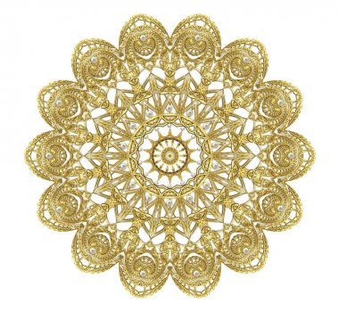 yuvarlak altın broş ile inciler fraktal