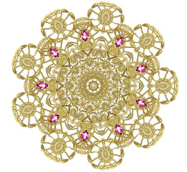 yuvarlak altın broş ile inciler fraktal