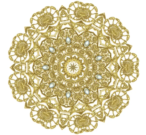 Yuvarlak altın broş ile inciler fraktal — Stok fotoğraf