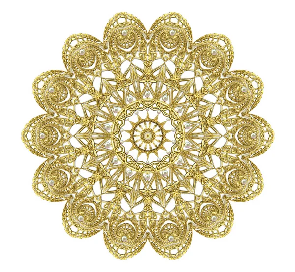 Frattale di spilla rotonda in oro con perle — Foto Stock