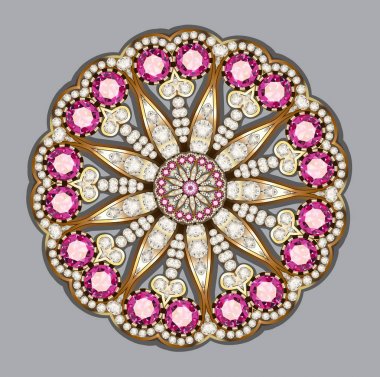 Resimde Broş kolye ile ve değerli taşlar. Telkari