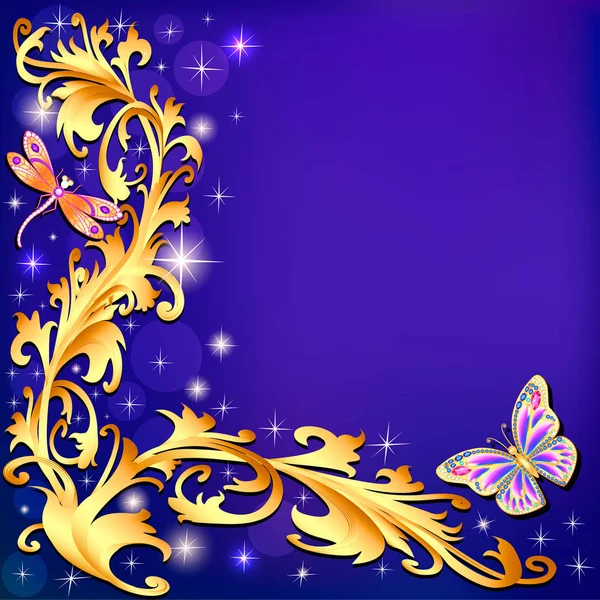 Obrázek pozadí s motýly a ornamenty vyrobené z p — Stockový vektor