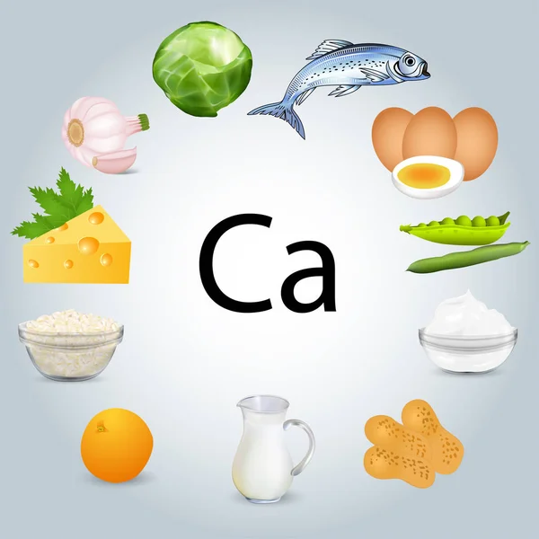 Kalciumban gazdag élelmiszer töm illusztrációja — Stock Vector