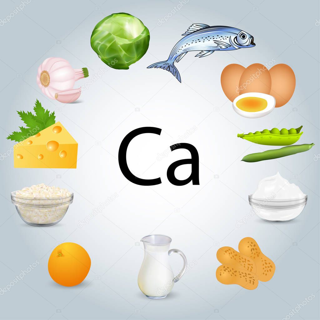 Illustration of food stuffs rich in calcium