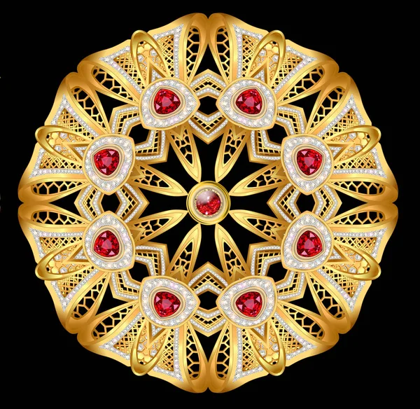 Illustratie van glanzende gouden broche met gaas en juwelen — Stockfoto