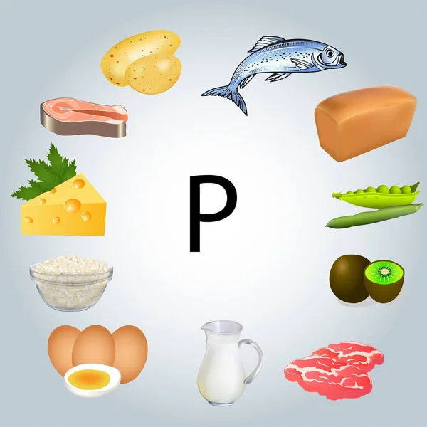 富含磷的食物的插图 — 图库矢量图片