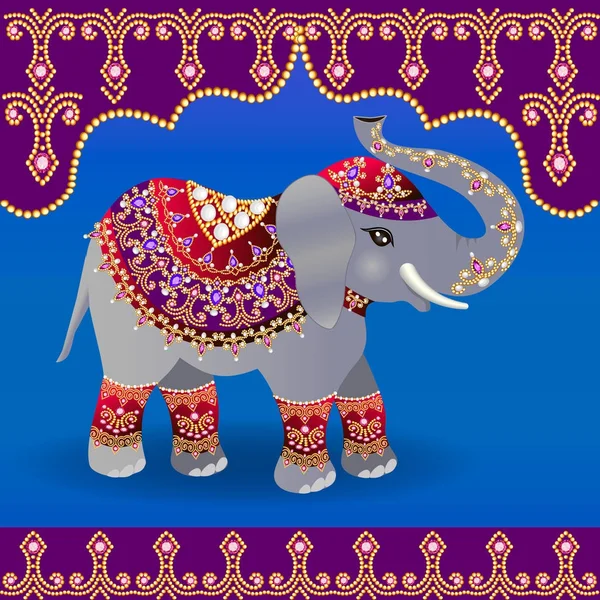 Ilustração de elefante indiano decorado para um casamento — Vetor de Stock