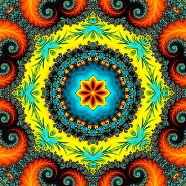 Fraktale Darstellung einer hellen Spirale mit floralen Mustern — Stockfoto
