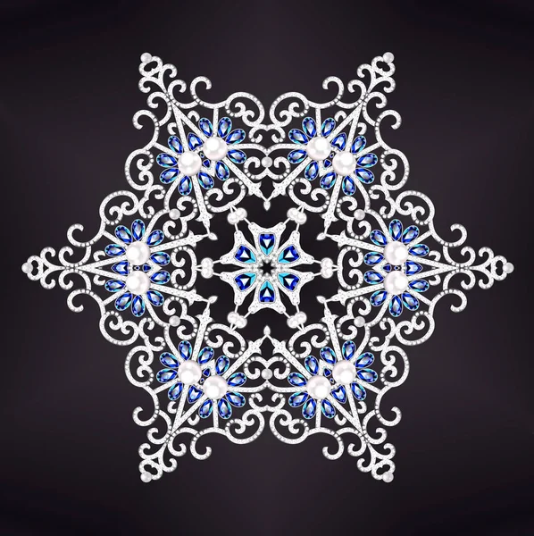 Ilustração de jóias vintage broche floco de neve com gemst azul — Fotografia de Stock