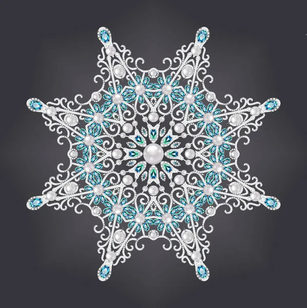 Illustratie voor vintage sieraden broche snowflake met groene edelstenen — Stockfoto