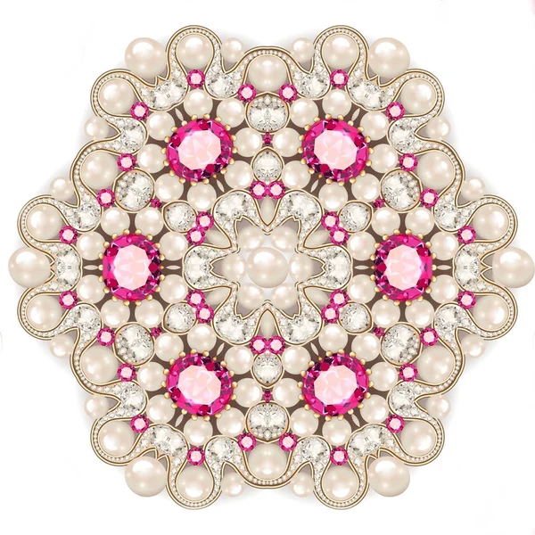 Mandala Broszka biżuteria, element projektu. Perła vintage ozdobnych — Zdjęcie stockowe