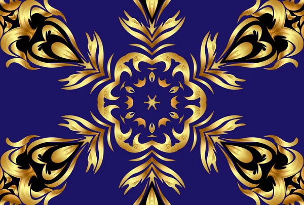 Niebieskim tle z ornamentem gold(en) — Zdjęcie stockowe