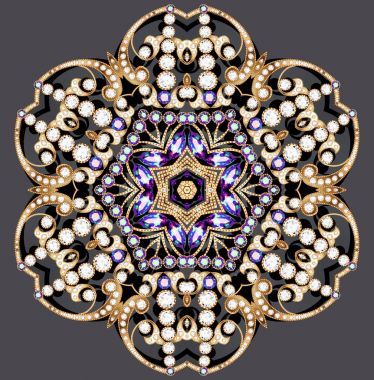 Mandala broş mücevherleri, tasarım elementi. Geometrik vintage ornam