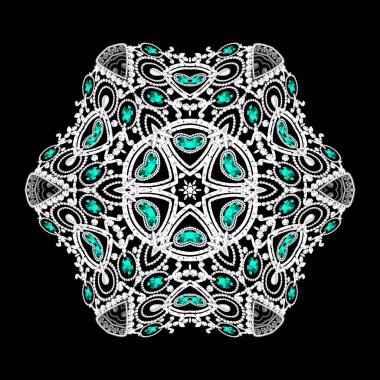 Mandala broş mücevherleri, tasarım elementi. Geometrik vintage ornam