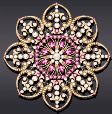 Mandala broş mücevherleri, tasarım elementi. Geometrik vintage ornam