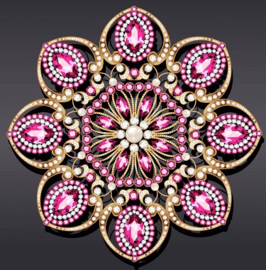 Mandala broş mücevherleri, tasarım elementi. Geometrik vintage ornam