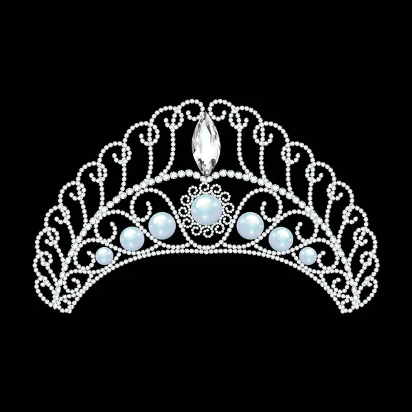 Illustration of beautiful diadem, crown, tiara female with pearl — Stock Vector