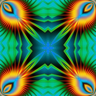 Renkli fraktal çiçek desenli, dijital sanat 