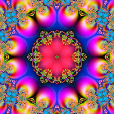 Renkli fraktal çiçek desenli