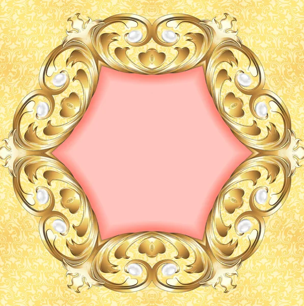 Pink background with gold ornaments and pearls — Stock Photo, Image