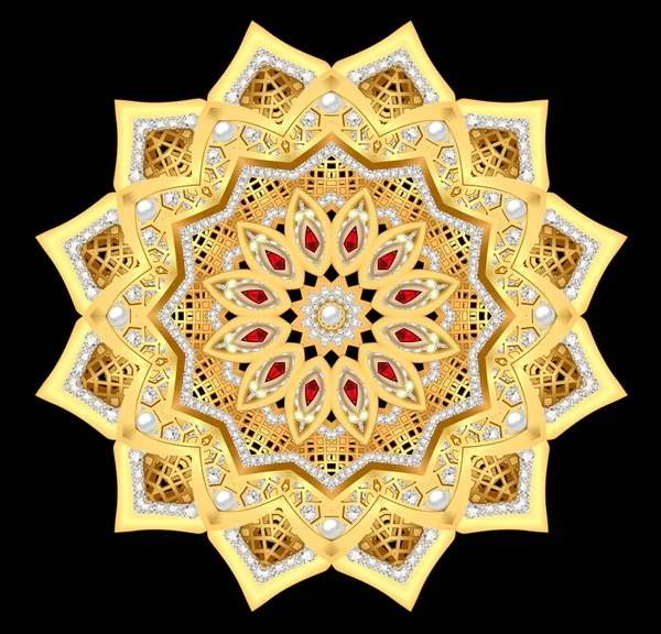 Parlak altın broş ile mesh ve mücevherleri çizimi — Stok fotoğraf