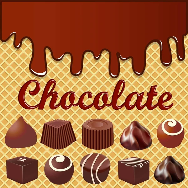 Illustration d'un fond de gaufre avec des taches de chocolat et — Image vectorielle