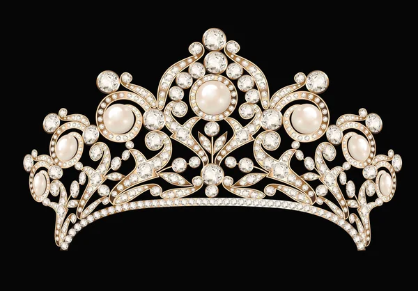 Ilustración de una diadema de boda femenina, corona, oro de tiara con — Vector de stock