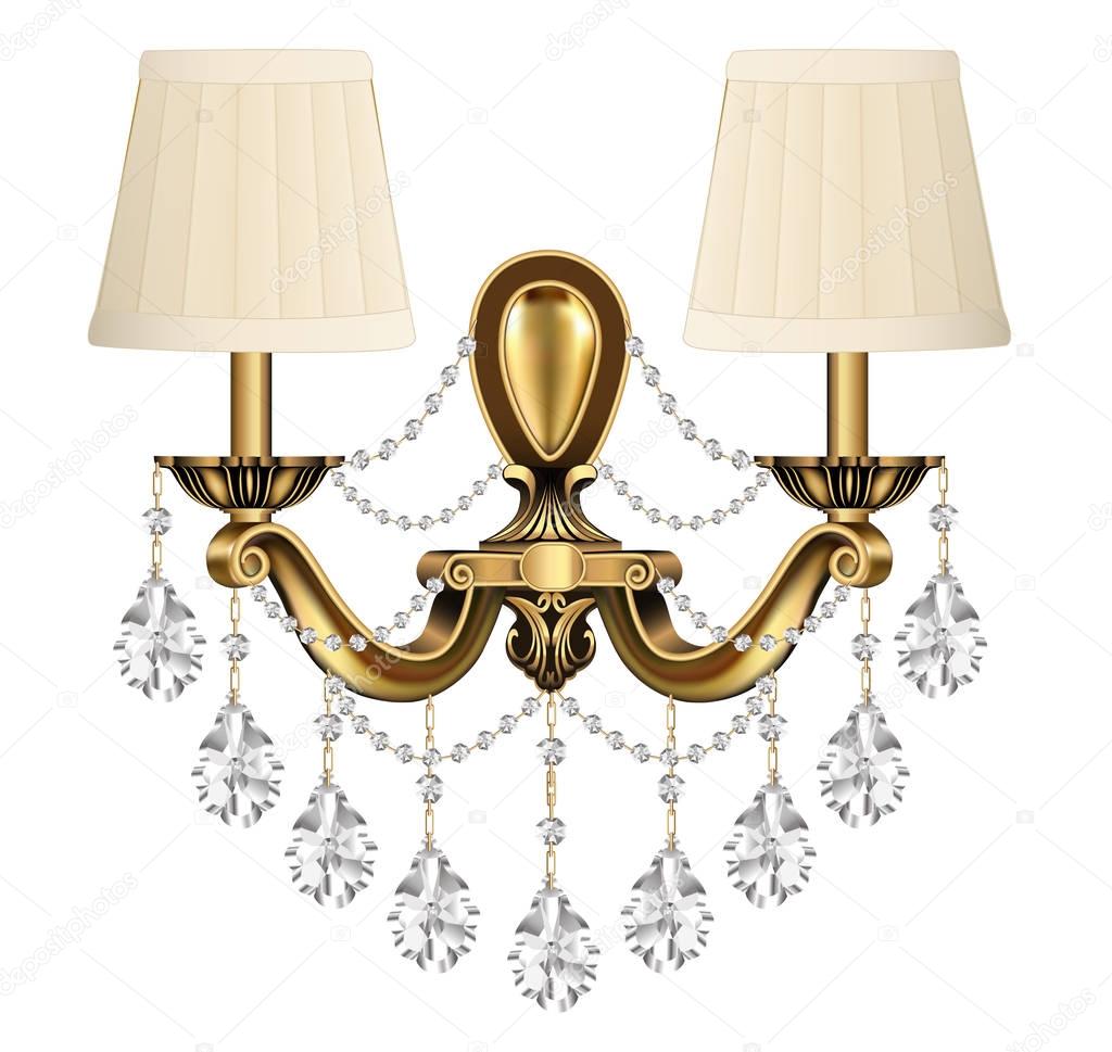 illustration lamp, sconce bronze vintage with crystal pendants o