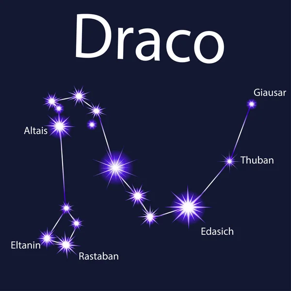 Ilustración de la constelación Draco con estrellas en la noche — Vector de stock