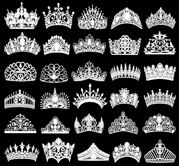 Conjunto de ilustrações de silhuetas de coroas antigas, tiaras, tiara — Vetor de Stock