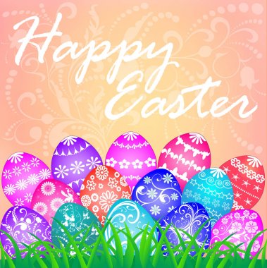 Paskalya yumurtaları ve süsleme kart gösteren resim