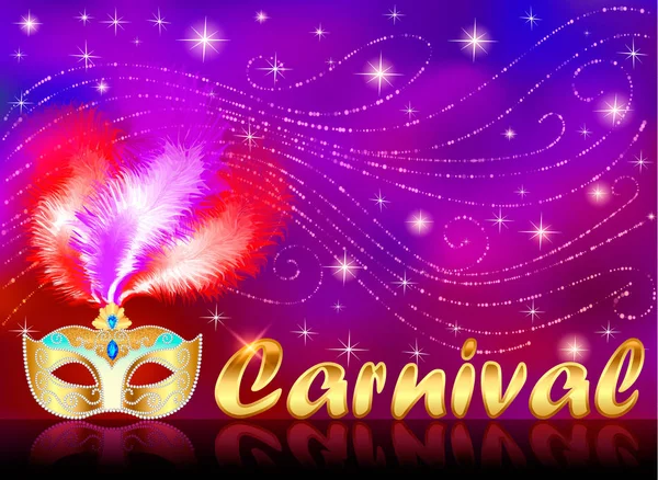 Illustratie van carnaval poster met gouden masker met strass — Stockvector