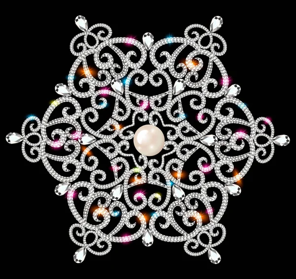 Mandala brooch jewelry, design element.  Geometric vintage ornam — Stock Vector