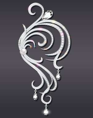 İnci ve değerli taşlar takı broş çizimi