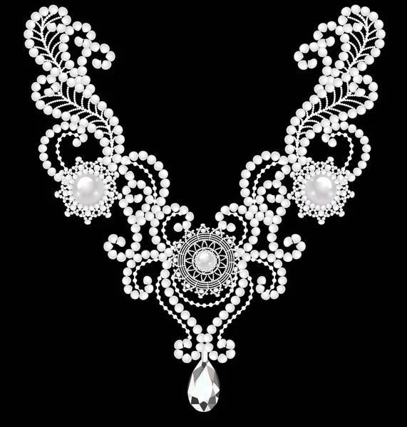 Ilustración de un collar de mujer joyería con perlas — Vector de stock