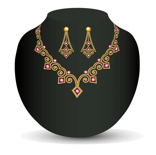 Illustration einer weiblichen Halskette und eines Ohrrings aus Perlen und Preki — Stockvektor
