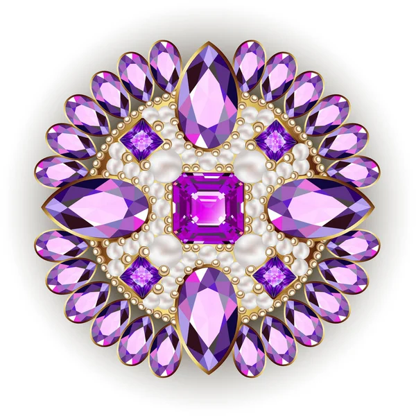 Resimli Broş Kolye Değerli Taşlar Filigran Victoria Mücevherleri Tasarım Ögesi — Stok Vektör