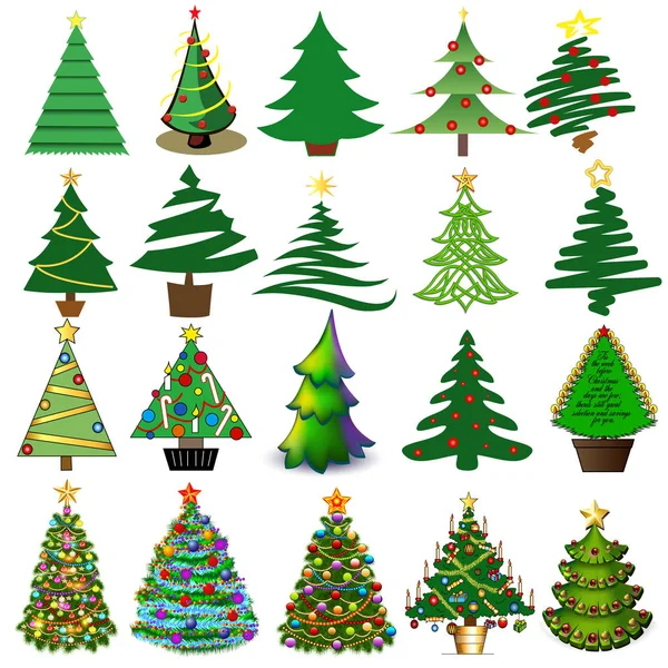 Illustration Set Christmas New Year Trees Toys Gifts — Stock Vector