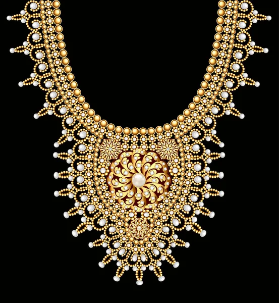 Illustration Einer Weiblichen Perlenkette Mit Perlen Und Goldfibeln — Stockvektor