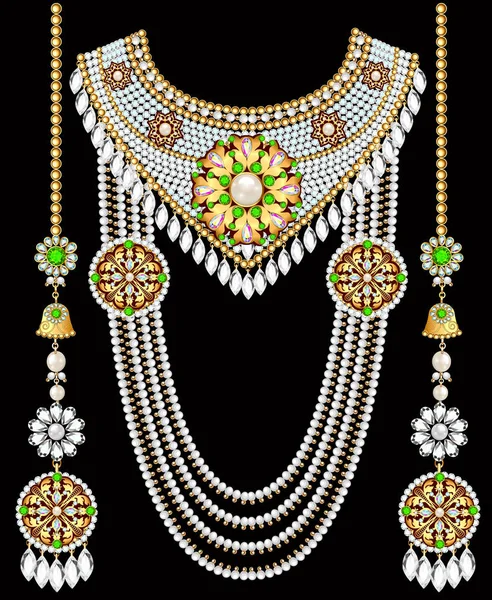 Иллюстрационный Набор Ожерелья Серьги Свадебный Бриллиант — стоковый вектор