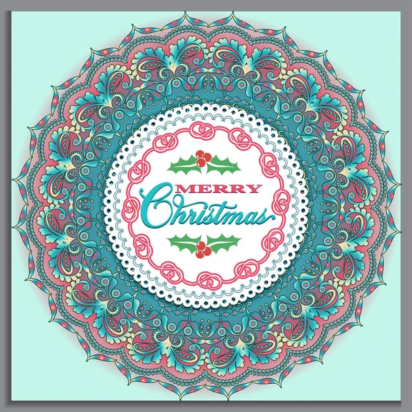 Illustration Christmas Card Lace Ornament Scandinavian Style — Stock Vector