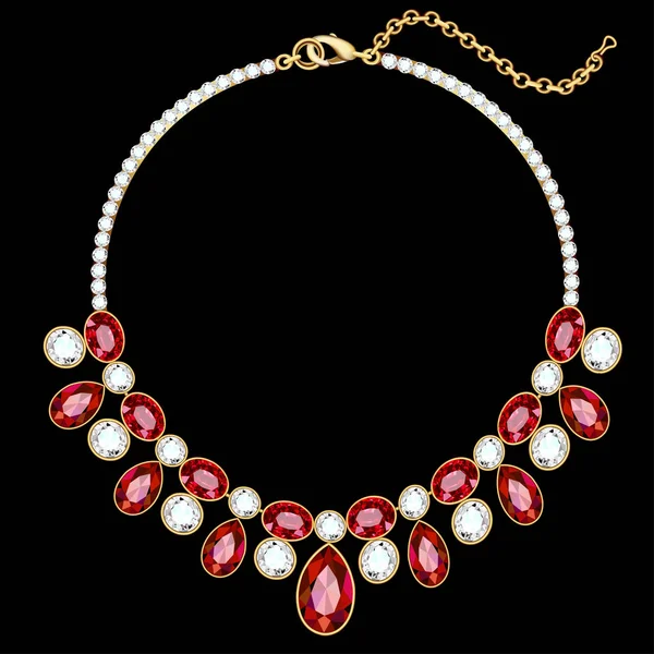 用红宝石装饰红色珠宝项链 — 图库矢量图片