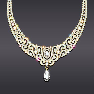 Değerli taşlı bir kadın kolyesinin resmi.