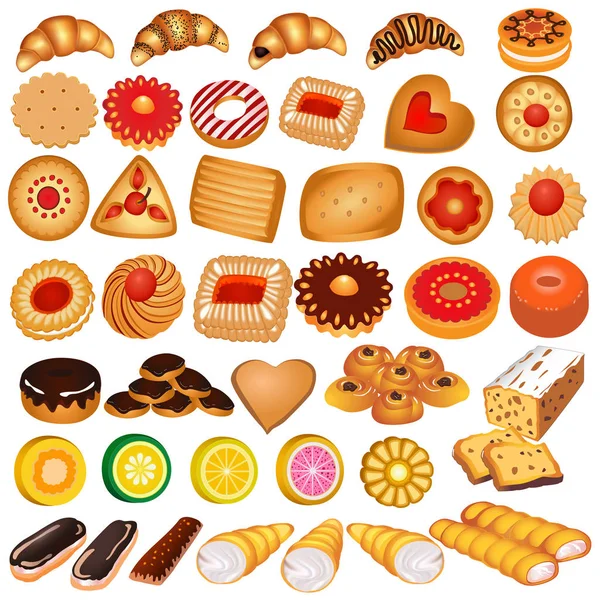 Illustrazione Set Biscotti Pan Zenzero Croissant — Vettoriale Stock