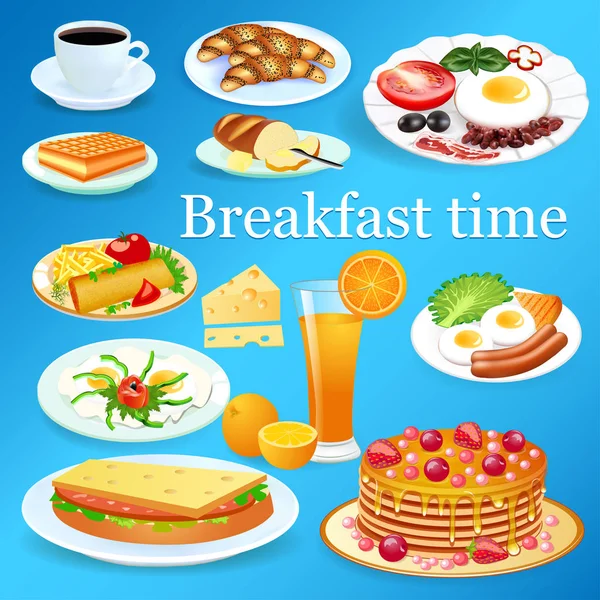 Εικονογράφηση Ενός Συνόλου Από Πιάτα Πρωινού Καφέ Και Χυμό Πορτοκαλιού — Διανυσματικό Αρχείο